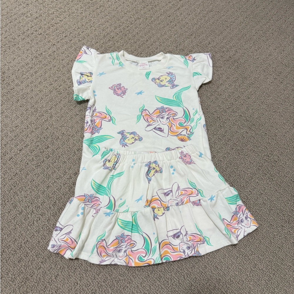 Disney Kids Dress with Cartoon Print - White and Multicolor